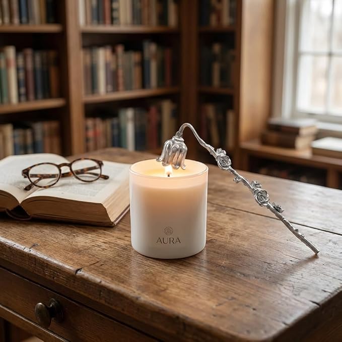 Candle Snuffer, Vintage & Sturdy Long Handle Candle Snuffer Extinguisher, Antique Floral Candle Snuffers Accessory, Flame Snuffer Birthday Gift for Women, Men, Mom, Friend, Sister, Girl, Sliver