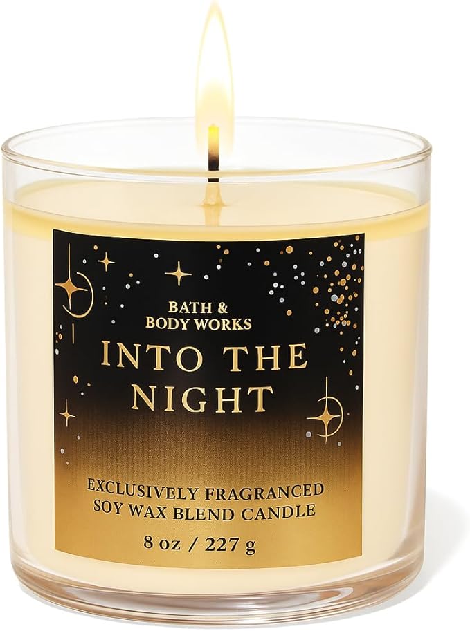 Bath & Body Works Into The Night Single Wick Candle 8 oz – Warm Amber, Raspberry Noir, & Rich Vanilla Scented Candle – Long-Lasting Soy Blend for Home Fragrance