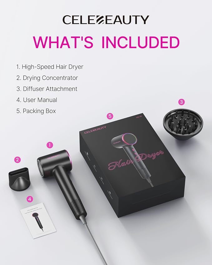 Hair Dryer Blow Dryer with Magnetic Diffuser & Nozzle, 110000 RPM Brushless Motor Ionic Hairdryer for Fast Drying & Frizz Control, Lightweight Low Noise Blowdryer for Home Travel Salon, All Hair Types