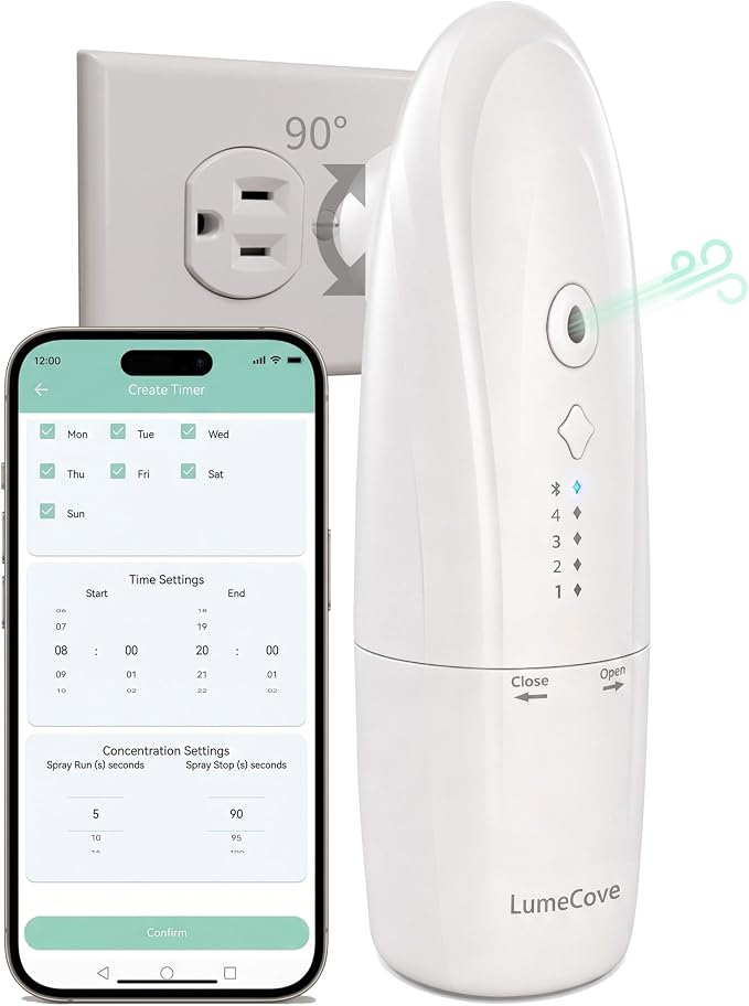 Smart Waterless Diffuser Plug in Cold Air Scent Machine for Large Rooms | Plug & forget! No daily water refills or messy tank scrubbing,Smart concave base uses every last drop of your expensive oil.