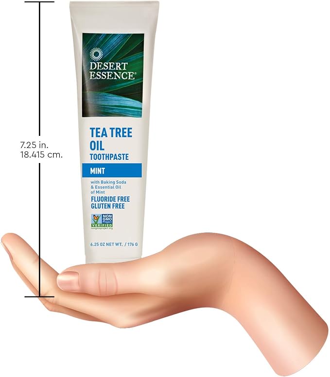 Desert Essence Tea Tree Oil Toothpaste - Mint - 6.25 Oz - Refreshing Taste - Deep Cleans Teeth & Gums - Helps Fight Plaque - Sea Salt - Pure Essential Oil - Baking Soda - Promotes Healthy Mouth