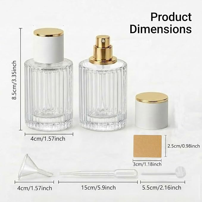 Empty Perfume Spray Bottles Set, Ribbed Glass Atomizer Refillable Portable Glass Atomizers with Funnel and Dropper, Fine Mist Spray for Women Men Dispenser Fragrance Container Set (6Pcs, Clear)
