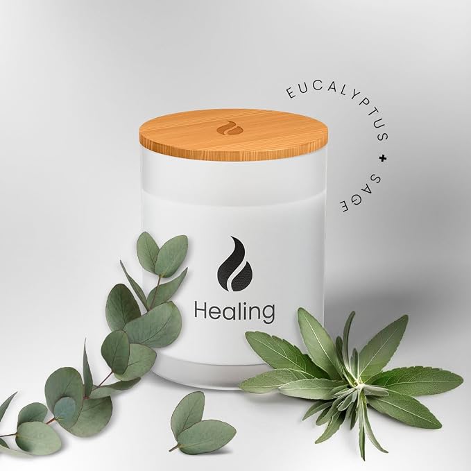 Natur IX Soy Healing Energy Renewal | Aromatherapy with Eucalyptus, Pine, Sage & Mint | 50 Hour Burn, Meditation & Spiritual Healing Candle with Wood Lid Base, Gift Ready 8.5 oz