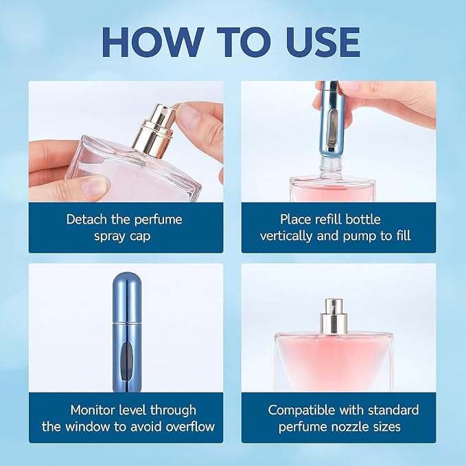 Mini Refillable Perfume Atomizer 5ml – Travel-Size Spray Bottle for Fragrance, Easy Refill, Leak-Proof Design, Compact Scent Dispenser for Purse or Pocket (Pack of 2)
