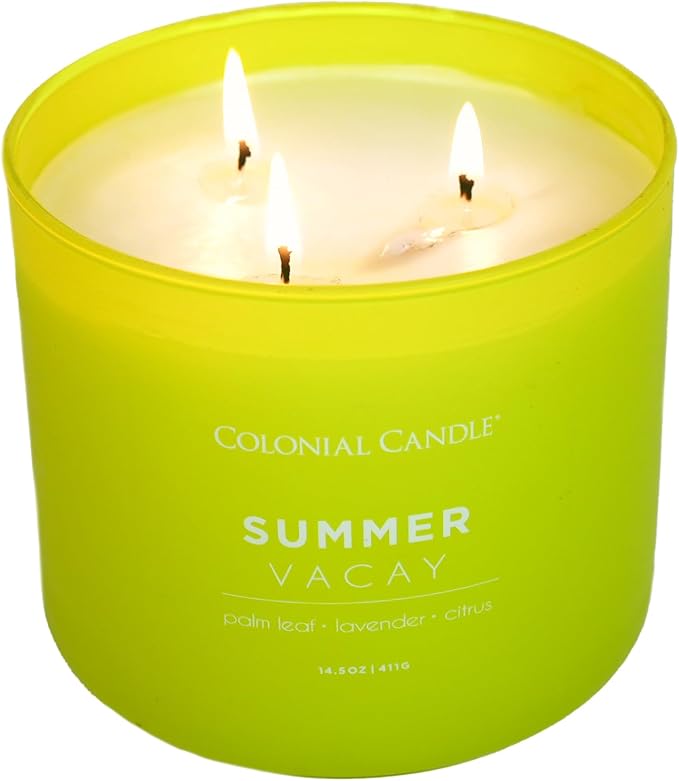 Colonial Candle Summer Vacay Scented Jar Candle, Pop of Color Collection, 3 Wick, 14.5 oz - Up to 60 Hours Burn