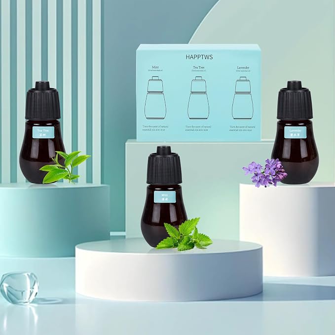 HAPPTWS 3-Pack Essential Oil Kit - Diffuser Oil Use to HAPPTWS Waterless Diffuser Mint/Tea Tree/Lavender