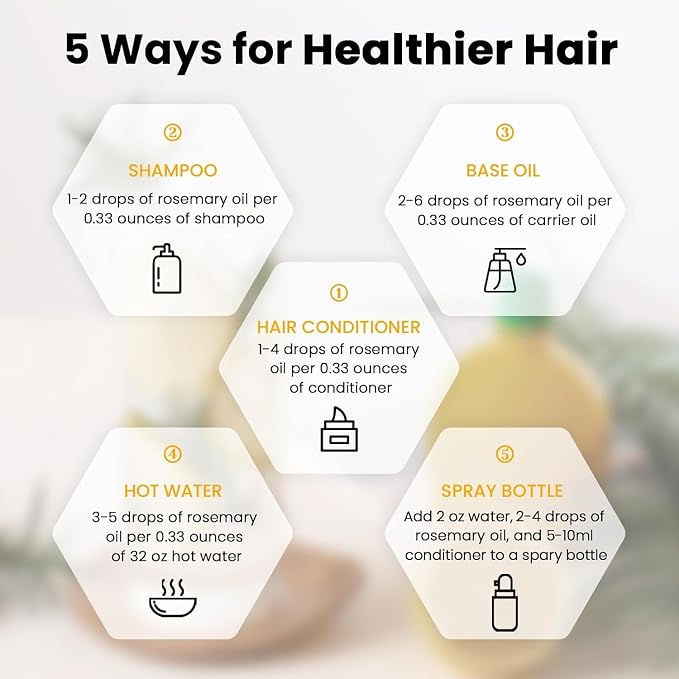 HIQILI Rosemary Essential Oil, for Shampoo, Conditioner, Skin & Diffuser - 3.38 Fl Oz