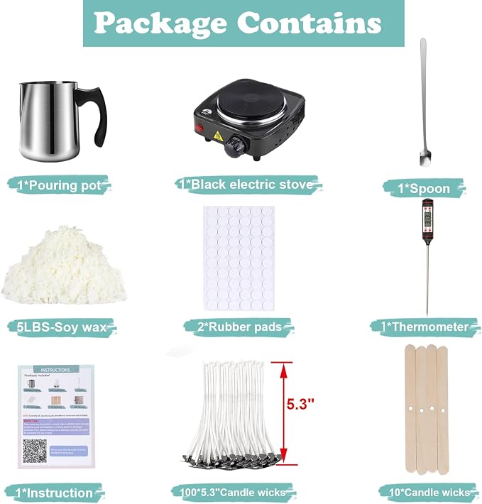 Soy Wax Candle Making Kit Supplies With Wax Melter, Natural Candle Wax For Candle Making, DIY Art&Crafts Kit for Adults,Beginner, Including 5lbs Soy Wax Flakes, Electric Stove,Candle Wick,Melting Pot