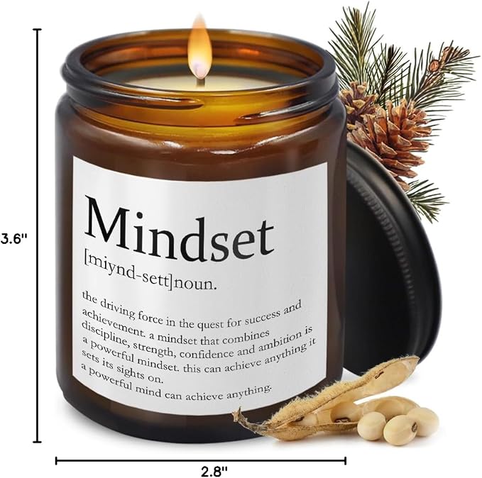 Mindset Definition Inspirational Gifts,Gifts for Employees,Boss Gifts,Christmas Birthday Gifts for Coworker,Motivational Gifts for Friend,Cedar Fragrance Scented Candles,8 oz