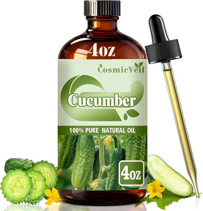 Cucumber Essential Oil Cucumber Oil for Aroma Diffuser,Humidifier,Home Fragrance,Cleaning,Body Care,Massage,Yoga,DIY Candle,DIY Soap CosmicVeil（Cucumber，4 Fl Oz (Pack of 1)）
