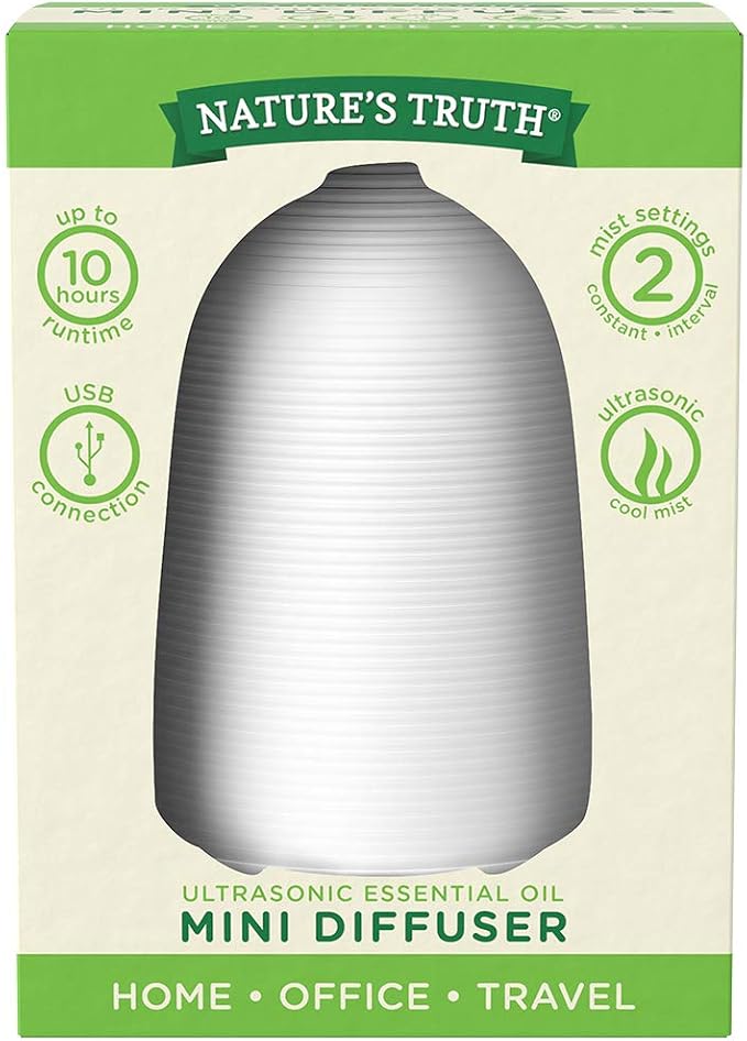 Nature's Truth Ultrasonic Mini Diffuser with up to 10 Hours Run Time, White
