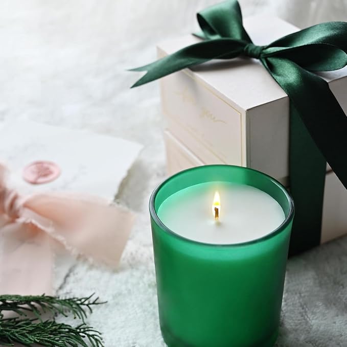 SHOWIN 8 OZ Thick Candle Jars for Making Candles 15 Pcs, Empty Jars with Wood Lids for Candle Making, Sample Container, Frosted Green