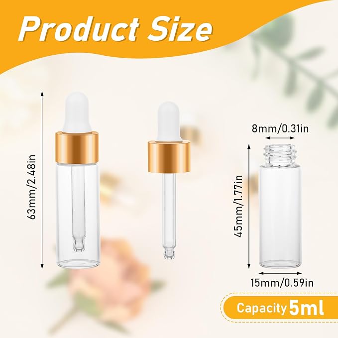 100 Pack Mini Dropper Bottle for Cuticle Oil, 5ml Small Sample Essential Oil Dropper Bottles for Travel, Clear Empty Vails for Cosmetic Perfume