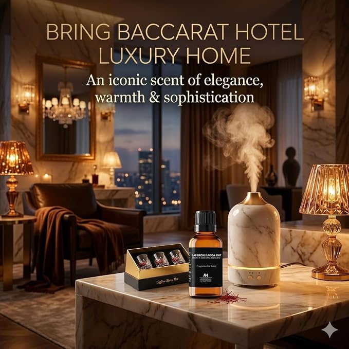 Hotel Diffuser Oil Inspired by The Baccarat Hotel Scent 30mL – Amber Woody Fragrance for Diffuser - Premium Home Fragrance with Saffron and Jasmine - Saffron Essential Oil Glass Bottle with Dropper