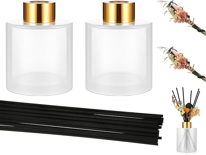 Rtteri 2 Reed Diffuser Sets Flower Oil Diffuser Sticks with Refill Empty 5oz Bottles Scent Glass for Fragrance Home Bathroom Gifts, Oil Not Included (Milky Color)