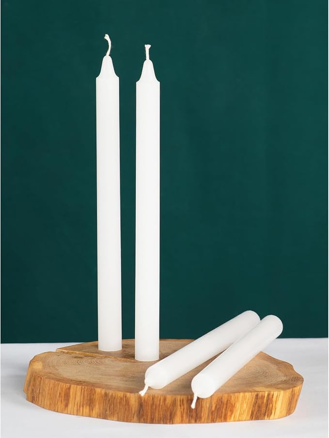 CANDWAX White Taper Candles Pack of 4 - Slow Burning Dripless Unscented Straight Candles 12 inch - Ideal for Dinner Table - Smokeless Long Candlesticks