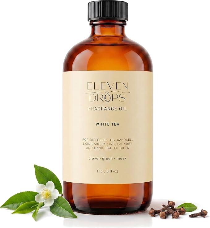White Tea Fragrance Oil | Clove, Green & Musk Notes | Long Lasting Scent Reed Diffuser Oil for Home, Office, Hotel, Spa, Car & Linen Spray | Pet Friendly IFRA Compliant, 16 oz