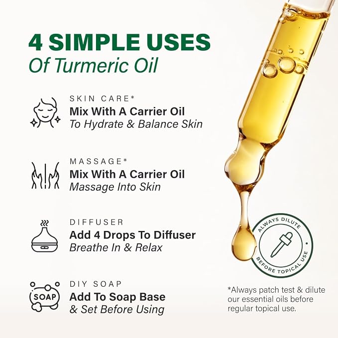 100% Pure Turmeric Oil - 4 Fl Oz Turmeric Essential Oil for Hair, Skin, Diffuser, Aromatherapy & DIY Soap Making Scent