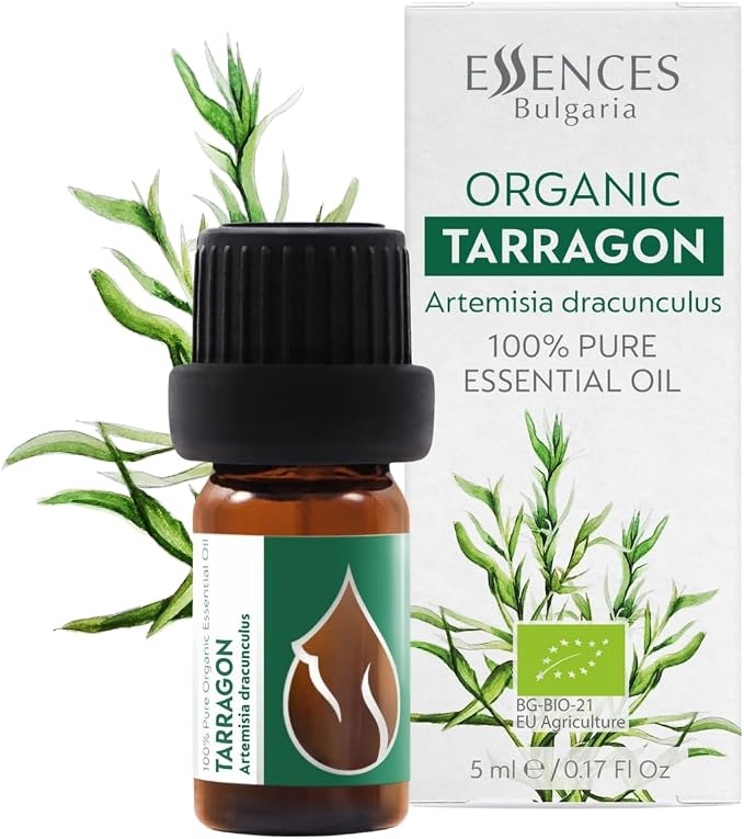 Essences Bulgaria Organic Tarragon Essential Oil 1/6 Fl Oz | 5ml | Artemisia dracunculus | 100% Pure and Natural | Undiluted | Therapeutic Grade | Family Owned Farm | Steam-Distilled | Non-GMO | Vegan
