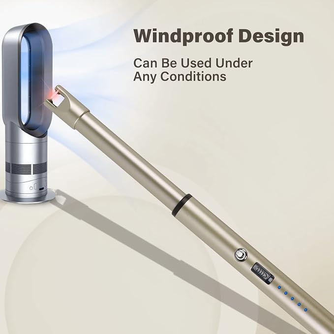 Electric Candle Lighter Windproof USB Rechargeable Flameless Long Neck Lighter for Candles Gas Stove Fireplace BBQ Kitchen Grills (Champagne Gold)