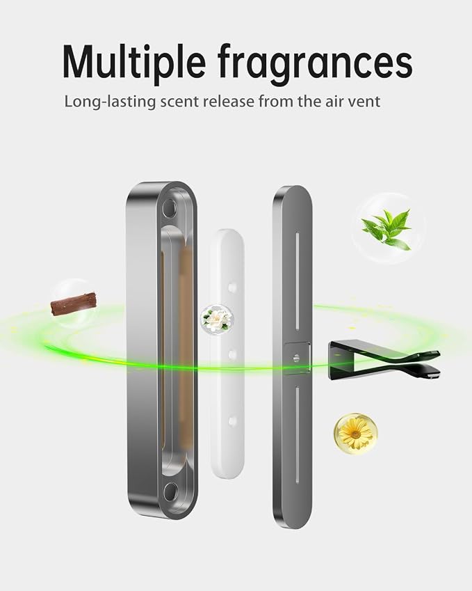 Car Air Freshener Vent Clip, Premium Alloy Essential Oil Diffuser, Includes 4 Scented Essential Oil Sticks and 6 Unscented DIY Refill Sticks (Golden, Floral & Clean)