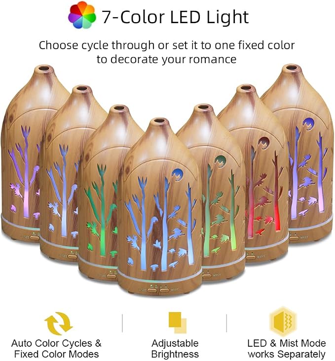 3 Essential Oil Diffuser Set,7.1''x3.5'' Aromatherapy Diffusers,Desk Humidifiers for Office,Small 200ml Humidifier with 7 LED Colors Night Lights,Waterless Auto-Off for Home Decor Gift (Tree)