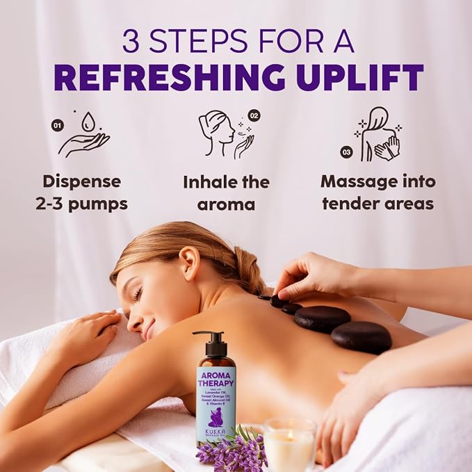 KUKKA Aromatherapy Massage Oil - 6.76 fl oz - Enriched with Vitamin E, Sweet Almond, Lavender & Sweet Orange Oils - for All Skin Types, Men & Women - Massage Oil for Muscles, Legs & Body
