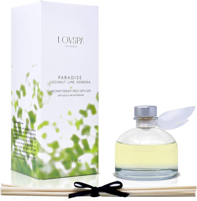 Reed Diffuser Set, Paradise Coconut Lime Verbena Scented Oil Diffuser with Sticks, Home Fragrance Accessories for Bathroom Shelf Decor, Aroma Diffusers for Home or Office Desk, USA Made