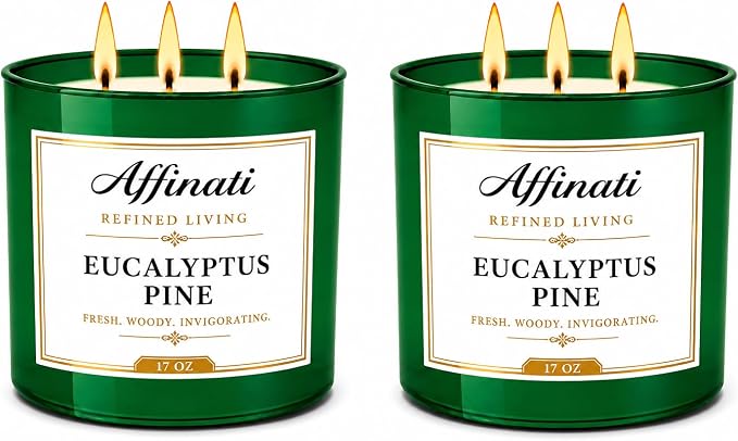 Affinati Eucalyptus Pine 3-Wick Scented Candle 2-Pack – Premium Soy Blend Candles, Strong Scent Throw, Long Burn Time, Home Fragrance Gift Set