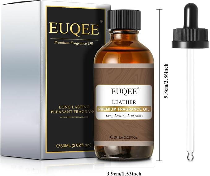 EUQEE Leather Fragrance Oil, 2.02 Fl oz/ 60ml Essential Oils for Diffuser, Candle Making, DIY Soap with Glass Dropper