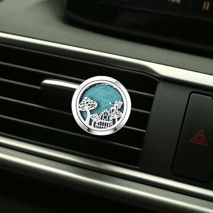 Mushroom Fun Eco Friendly Car Essential Oil Diffuser,30mm Vent Clip Aromatherapy Locket for Focus or Relaxation with 10 Pads