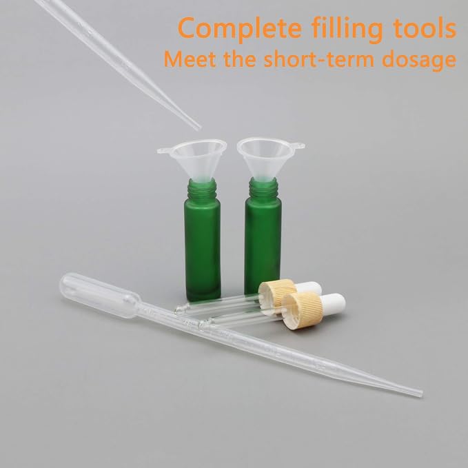 Ellbest 10pcs 10ml Essential Oil Dropper Bottle, Small Glass Bottles with Eye Dropper, Sample Vials with Dropper & Funnel for Travel, Perfume (Matte Green)