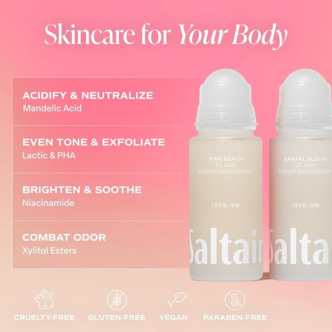 Saltair Serum Deodorant Signature Scents 2 Pack. 5% AHA Formula. Lactic Acid and Mandelic Acid Deodorant. Aluminum Free Odor Control for Women and Men. Travel Essentials, 2x 1.7oz Roll On