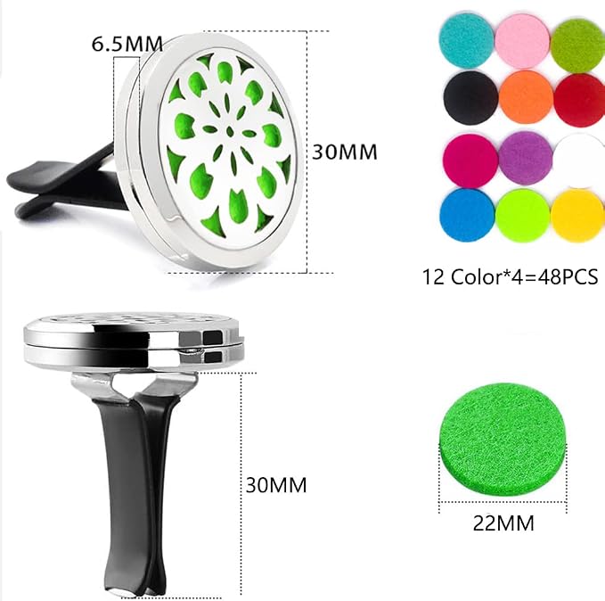 Car Diffuser Vent Clip, 4 Packs Aromatherapy Essential Oil Car Diffuser Vent Clips Magnetic Locket Scent Diffuser with 48 Refill Pads (3 Flowers and Tree)