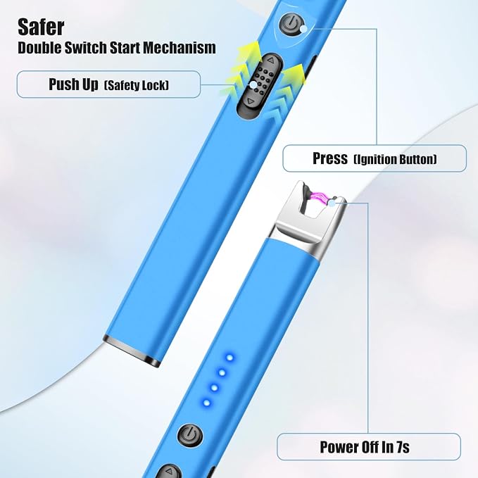 LcFun 2 Pack Blue Candle Lighter Electric USB Rechargeable Plasma Arc Lighter with Safety Lock, Windproof Flameless Long Lighters for Candle, Grill, BBQ, Camping, Gas Stoves