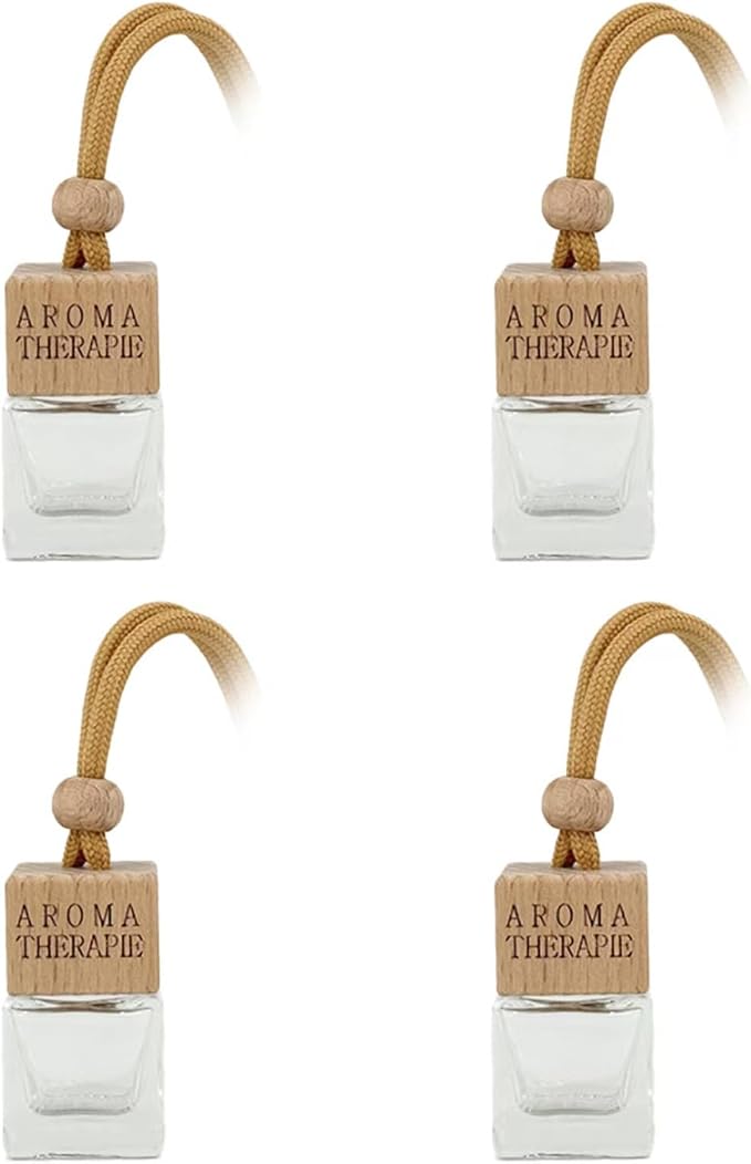 4-Pack Refillable Car Air Freshener Hanging Diffuser Empty Glass Bottle with Wooden Cap & Reed Sticks Essential Oil Aromatherapy Pendant Drift Car Fresheners for Women Men-Car Accessories