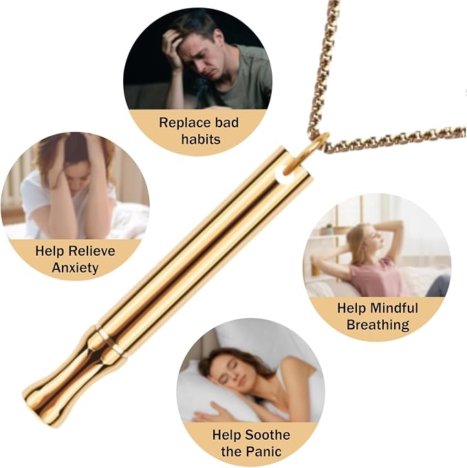 LAMKHOO Breathing Necklace to Quit Smoking and Vaping - Refillable Essential Oil Diffuser, Fidget Necklace for Anxiety Relief, Smokeless Inhaler with 4 Cotton Pods