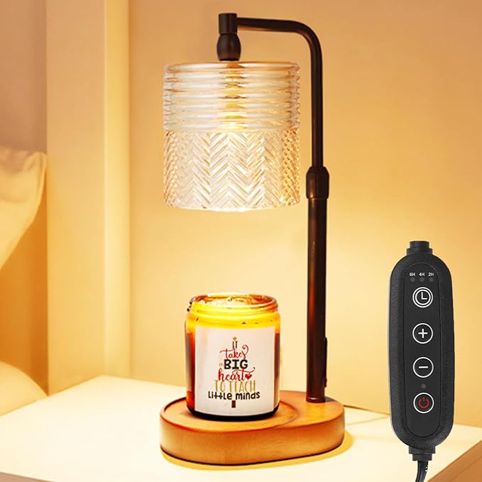 Candle Warmer Lamp with Timer and Dimmable Settings – 4 Buttons, Adjustable Brightness, 2M Cord, No Flame Design, Stellar Black Amber