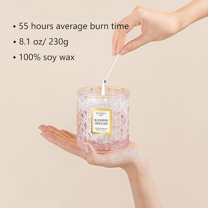 Rose Scented Candle, Oud Candle, Mothers Day Candles Gifts for Women, Pink Candles for Home Scented, 55 Hours Long Burning, 100% Natural Soy Wax