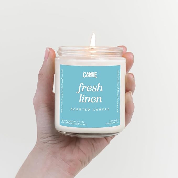 Scented Soy Wax Candle for Home, Luxury Scented Soy Jar Candle, Hand Poured in The USA, Highly Scented & Long Lasting for Home, Mom, Women, Birthday Gift (Fresh Linen)