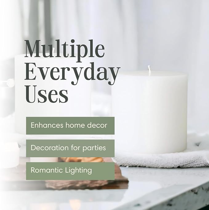 Mister Candle 4" x 4" White Pillar Candles Set of 2 – Unscented, Smokeless, Dripless Handmade Paraffin Wax Candles – Long 80 Hour Burn Time – Decorative Centerpiece & Home Decor Candle Set