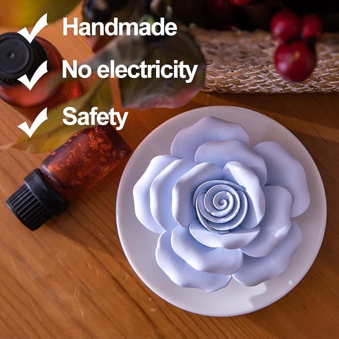 Essential Oil Passive Flower Diffuser -Non-Electric Porcelain Aromatherapy Diffusers for Small Mini Room, Desk Decorative, Bathroom (Blue Rose)