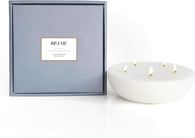 Blueme Calm Candle Refill | Osmanthus & Sandalwood | 5 Wick - Contains Essential Oil, Sustainable, Hand Finished, Hand Poured, Luxury Refill, Natural Cotton Wick, Soy-Wax Blend | Giant 45 oz