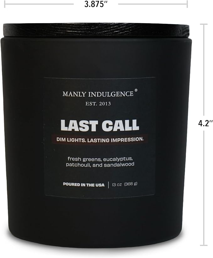 Manly Indulgence Last Call Scented Candle, 2 Wick, 13 oz, Premium Soy Blend Wax, Candles for Home Scented - Made in The USA