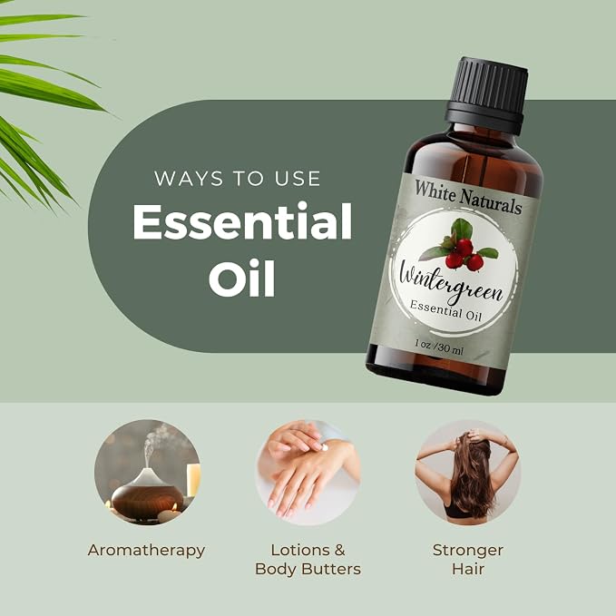 Wintergreen Essential Oil,100% Pure Natural Organic Therapeutic Grade for Aromatherapy Diffuser, Winter Green Oil for Inhalation Therapy, DIY Soap Candle Making, Refreshing, Crisp & Woodsy Scent