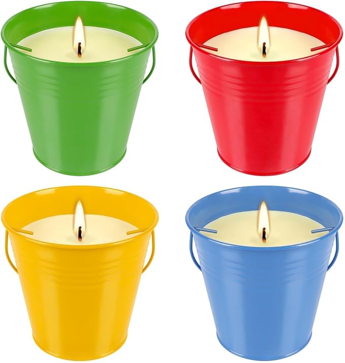 Citronella Candles Outdoor Set of 4-12oz Multicolor Soy Wax Candles, Clean Burning Smokeless for Patio Garden Balcony Decor, Long-Lasting Outdoor Candles with Natural Soy Wax Blend