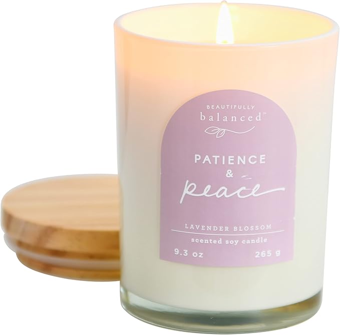 Scented Lidded Glass Soy Candle, Patience + Peace 9.3 oz.