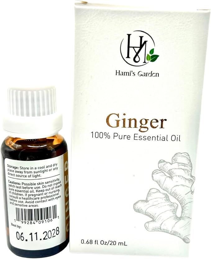 Hami’s Garden Ginger Essential Oil – 100% Pure and Natural – Premium Grade with Glass Dropper – for Massage, Skin Care, DIY Products and Diffuser – 0.68 fl Oz/20 mL