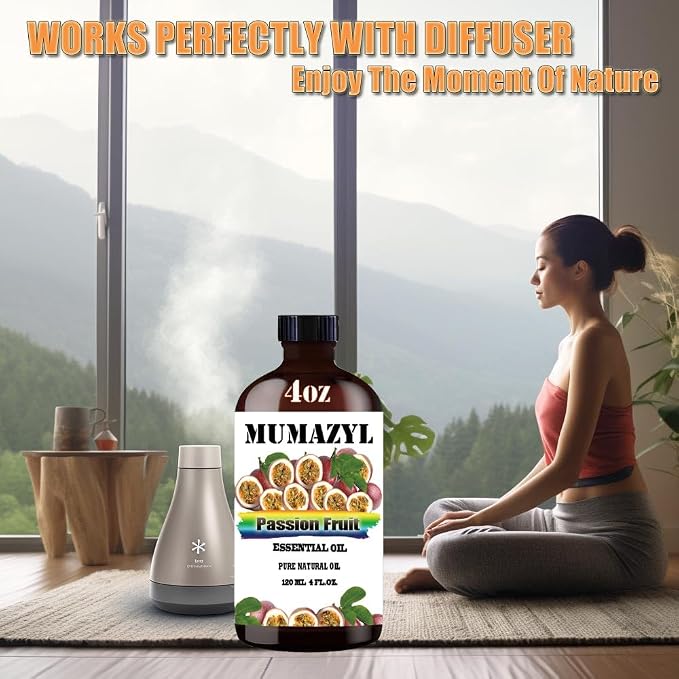Passion Fruit Essential Oil, Passion Fruit Oil 4 Fl Oz 120ML for Diffuser Humidifier Yoga Cleaning DIY Candle Soap Making MUMAZYL Essential Oils