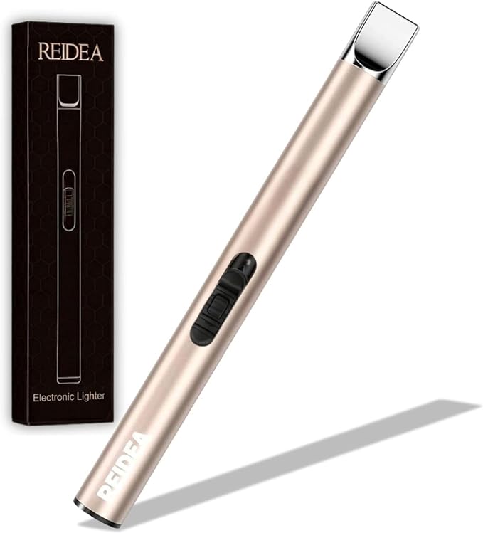 REIDEA Candle Lighter Electronic Arc Windproof Flameless USB Rechargeable Lighter with Safe Button for Home Kitchen, S4, Champagne Gold